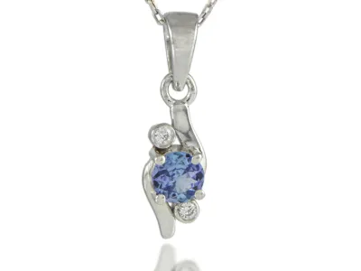 Sterling Silver Pendant with Natural Tanzanite 5 mm