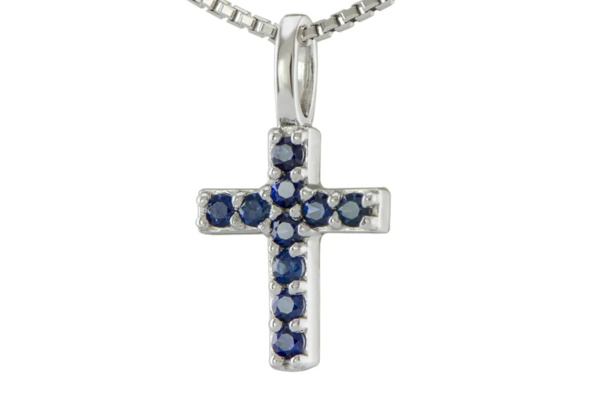Silver Cross with Sapphires