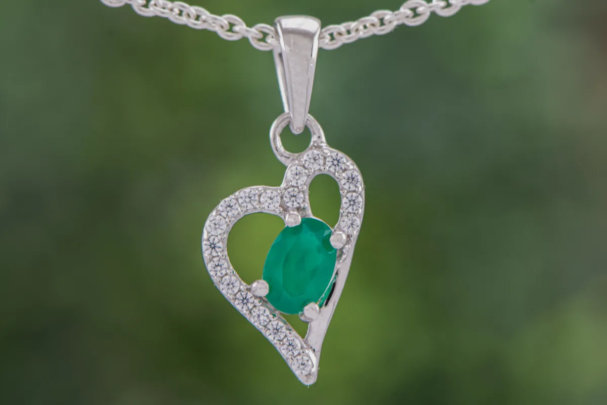 Silver Heart with Agate