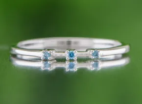 Silver Ring with Blue Diamonds