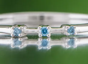 Silver Ring with Blue Diamonds