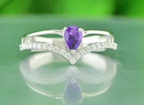 Sterling Silver Ring with Amethyst 6x4 mm – Zambia, 925 Rhodium Plated