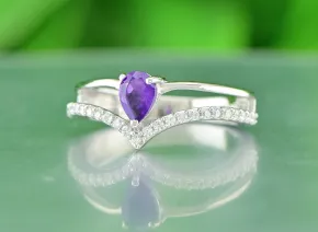 Sterling Silver Ring with Amethyst 6x4 mm – Zambia, 925 Rhodium Plated