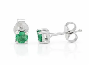 Silver Emerald Stud Earrings 4 mm