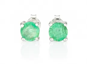 Silver Emerald Stud Earrings 5 mm
