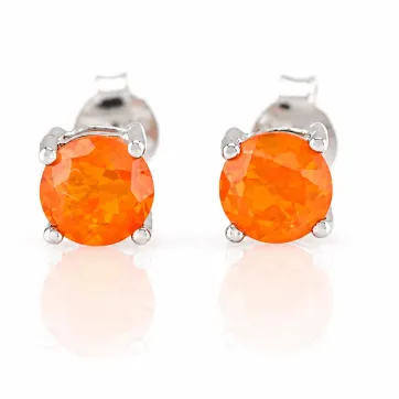 Silver Fire Opal Stud Earrings 5 mm