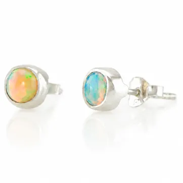 Silver Stud Earrings with Natural Opal