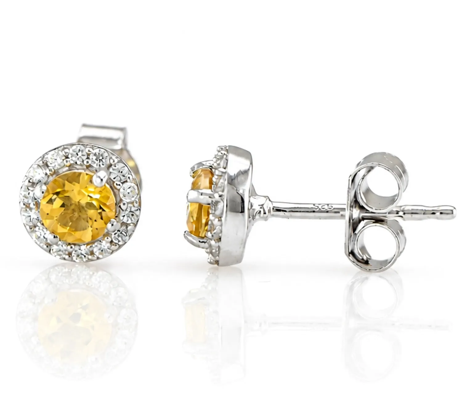 Silver Stud Earrings with Natural Citrine