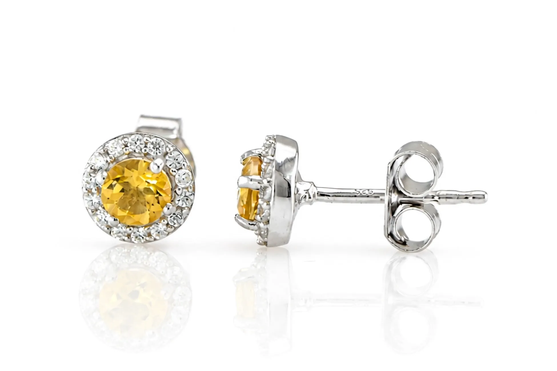 Silver Stud Earrings with Natural Citrine