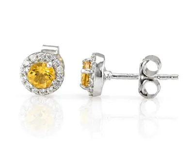 Silver Stud Earrings with Natural Citrine