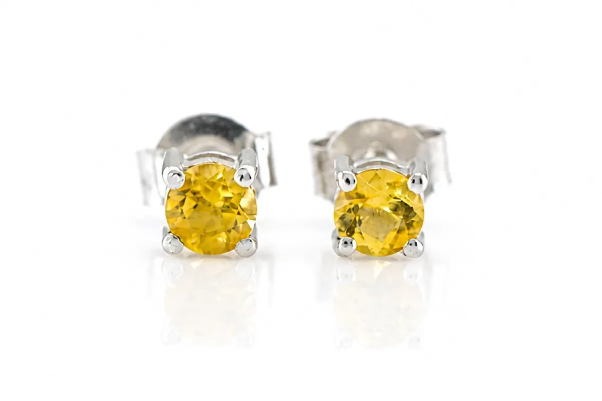 Silver stud earrings with natural citrine