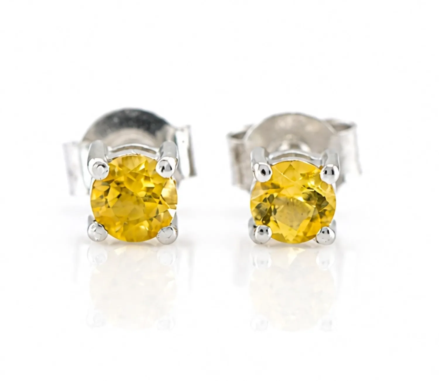 Silver stud earrings with natural citrine