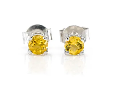 Silver stud earrings with natural citrine