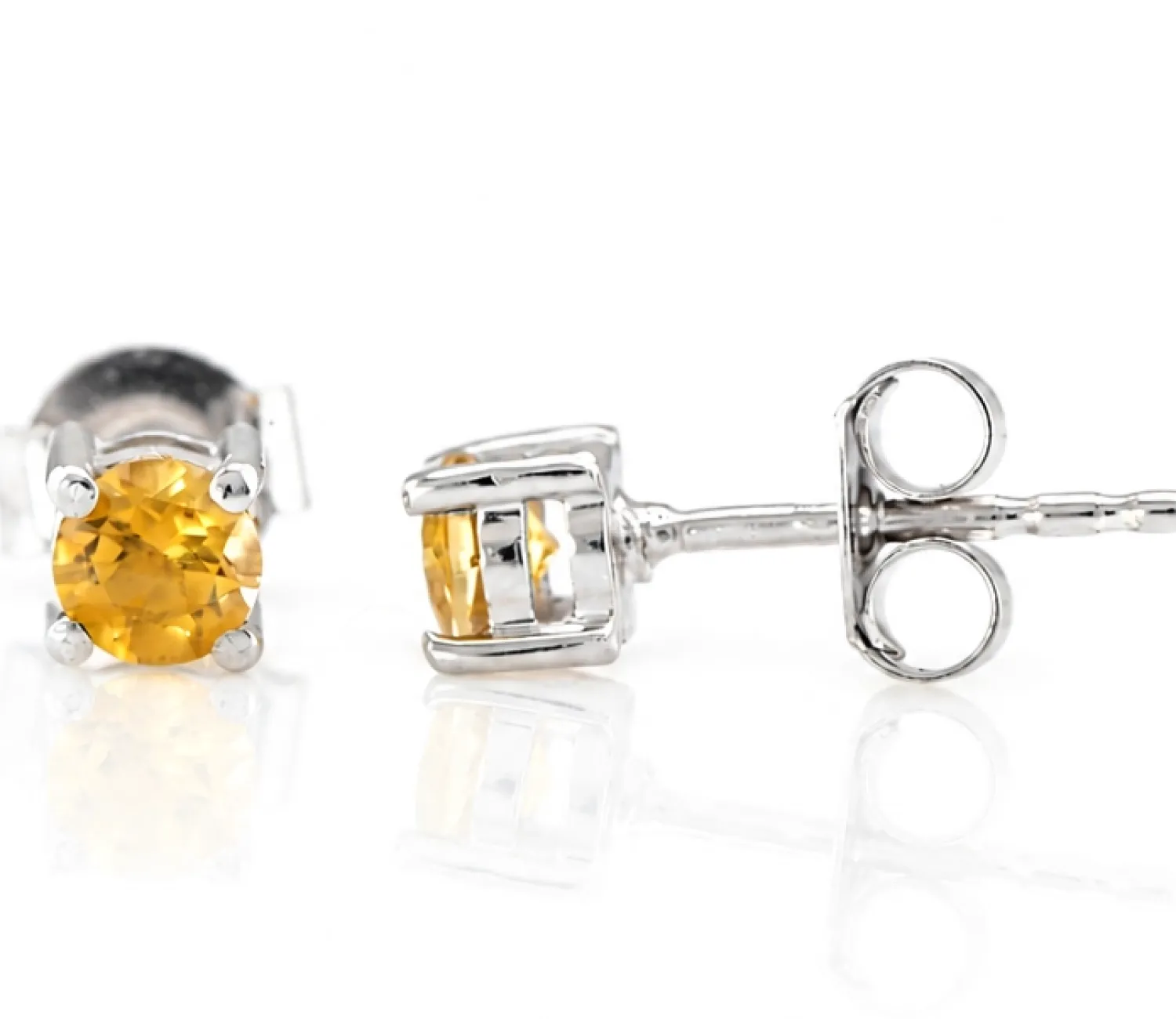Silver stud earrings with natural citrine
