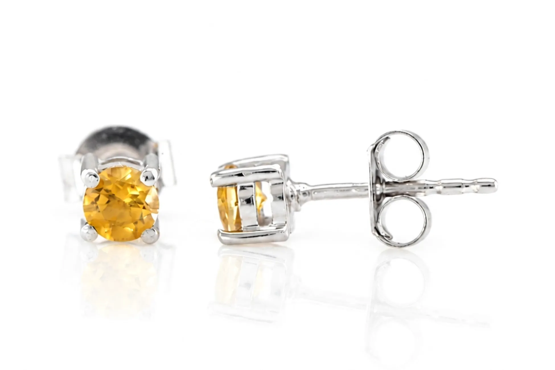 Silver stud earrings with natural citrine