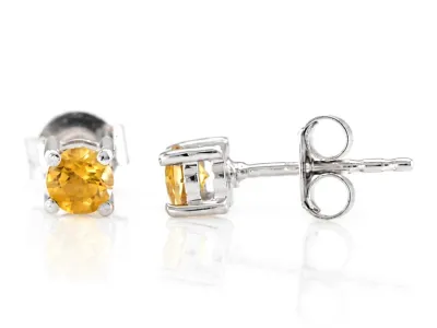 Silver stud earrings with natural citrine