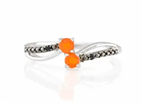 Silver ring with natural fire opal