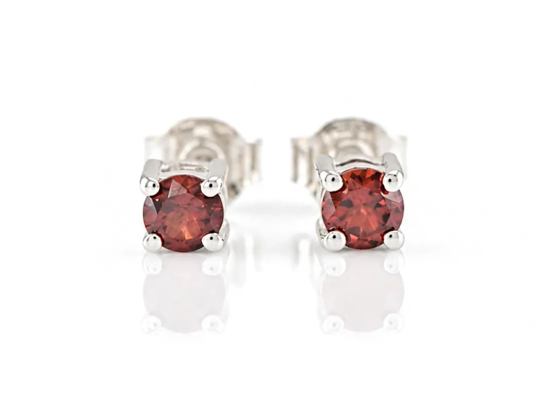 Silver Garnet Stud Earrings