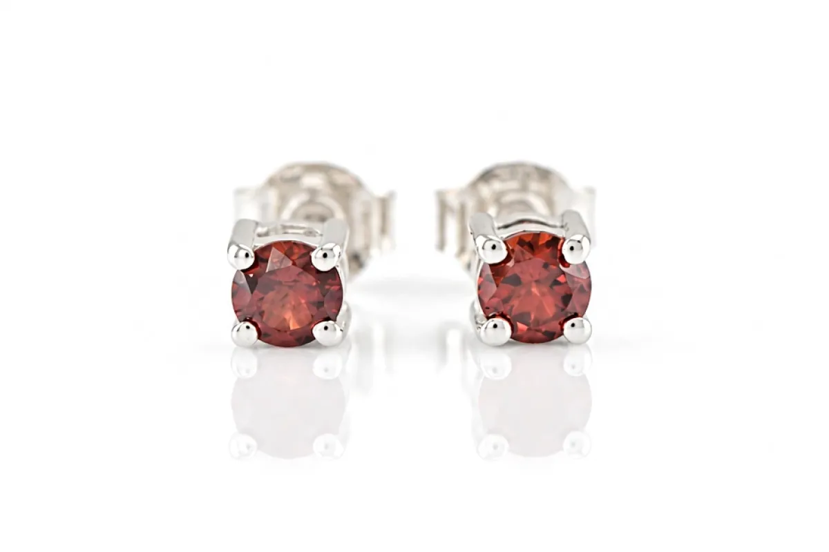 Silver Garnet Stud Earrings