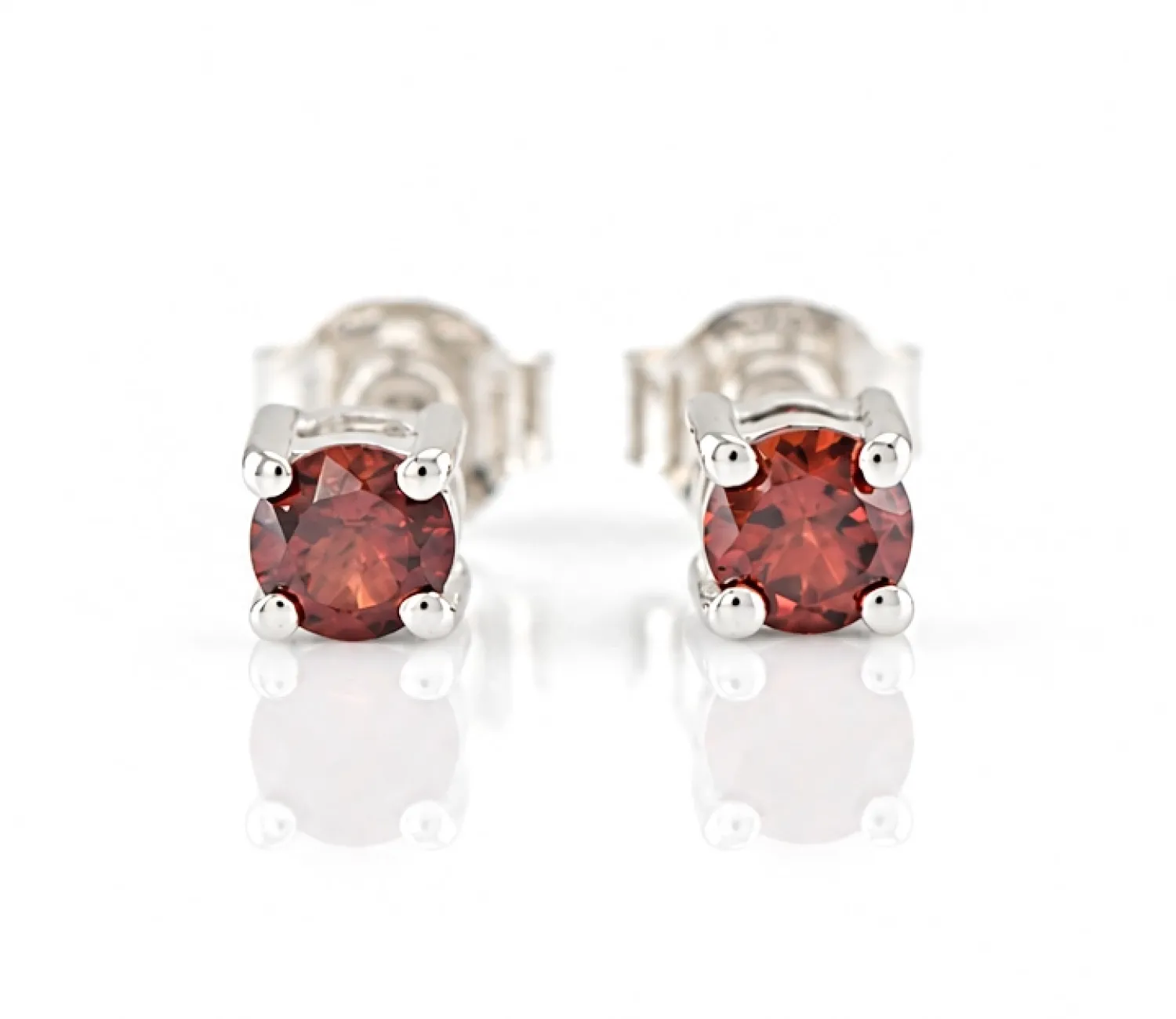 Silver Garnet Stud Earrings