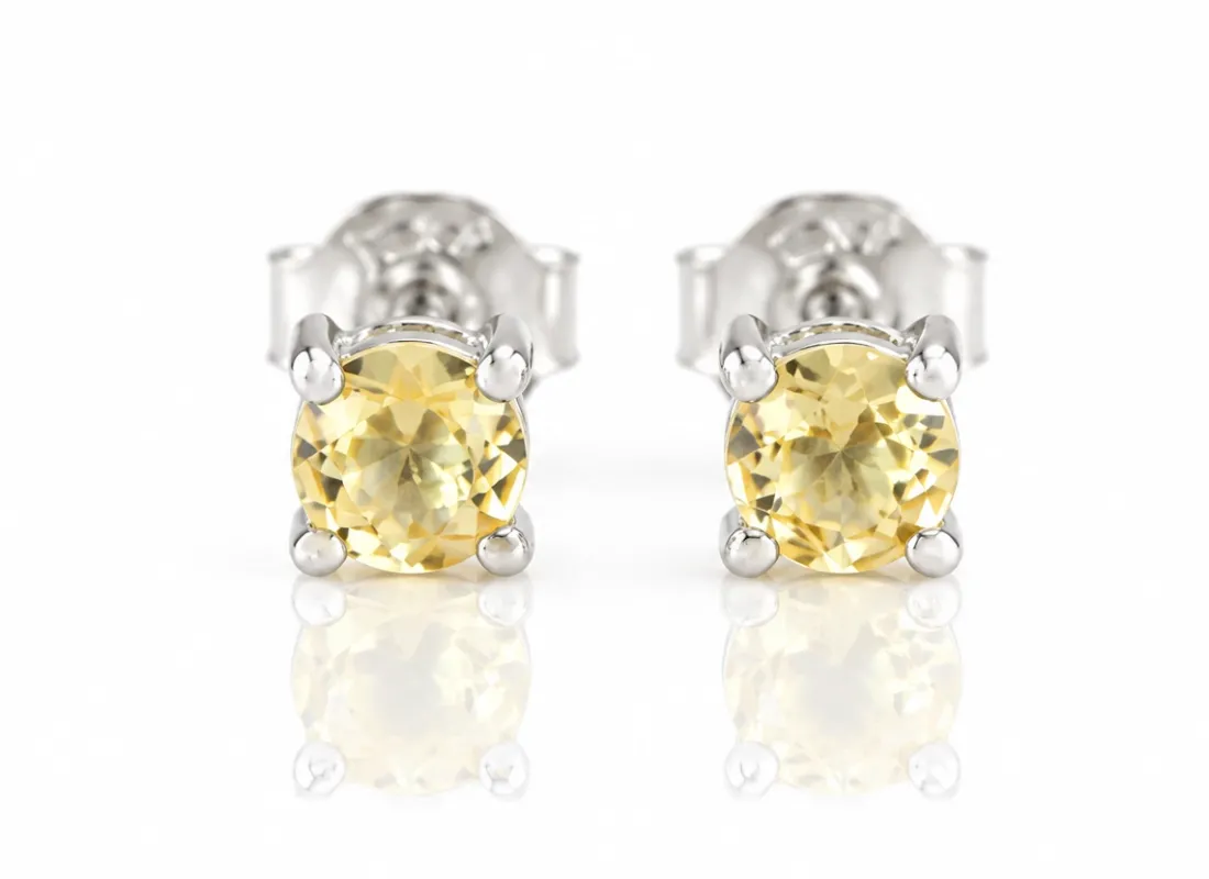 Silver Stud Earrings with Natural Chrysoberyl