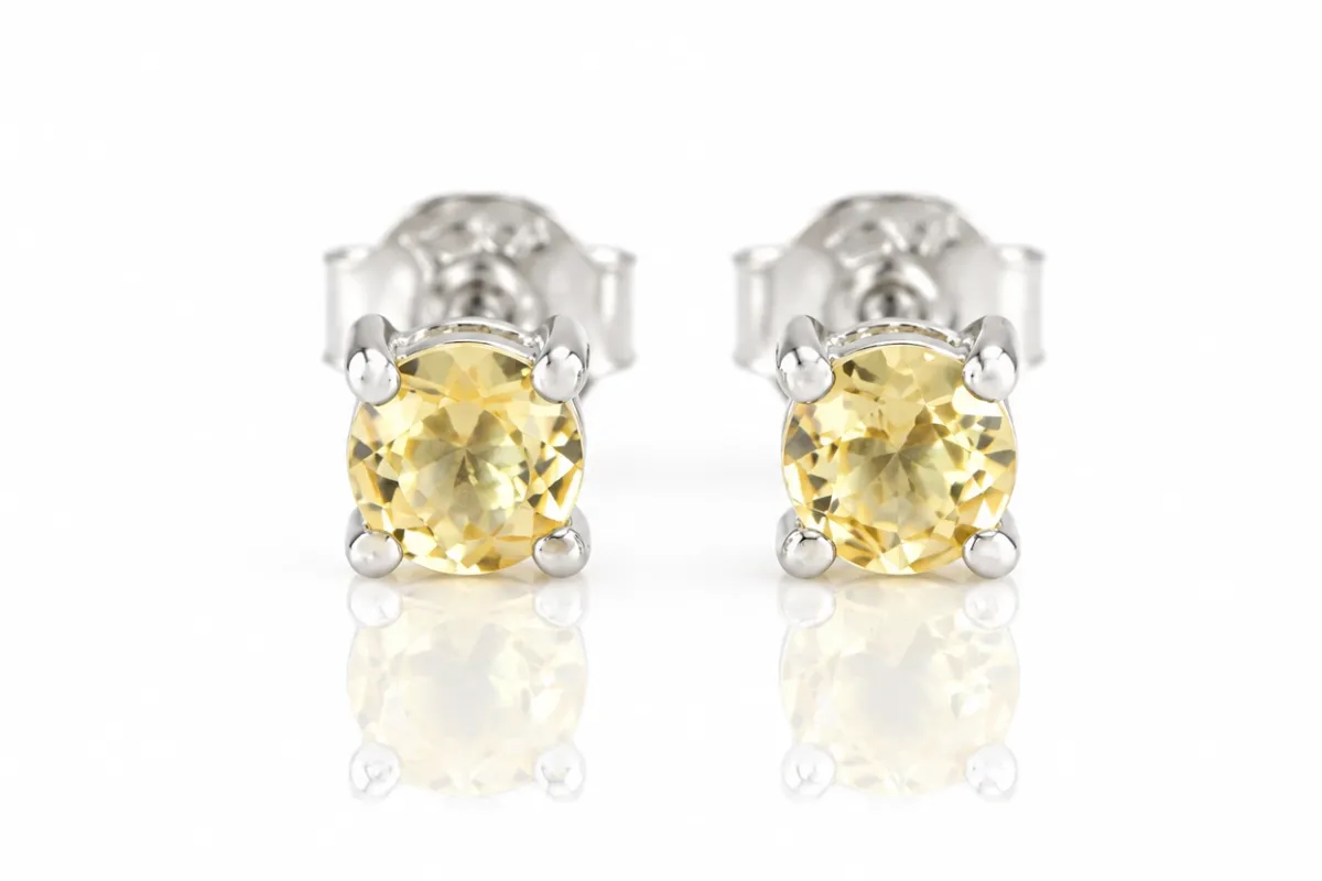 Silver Stud Earrings with Natural Chrysoberyl