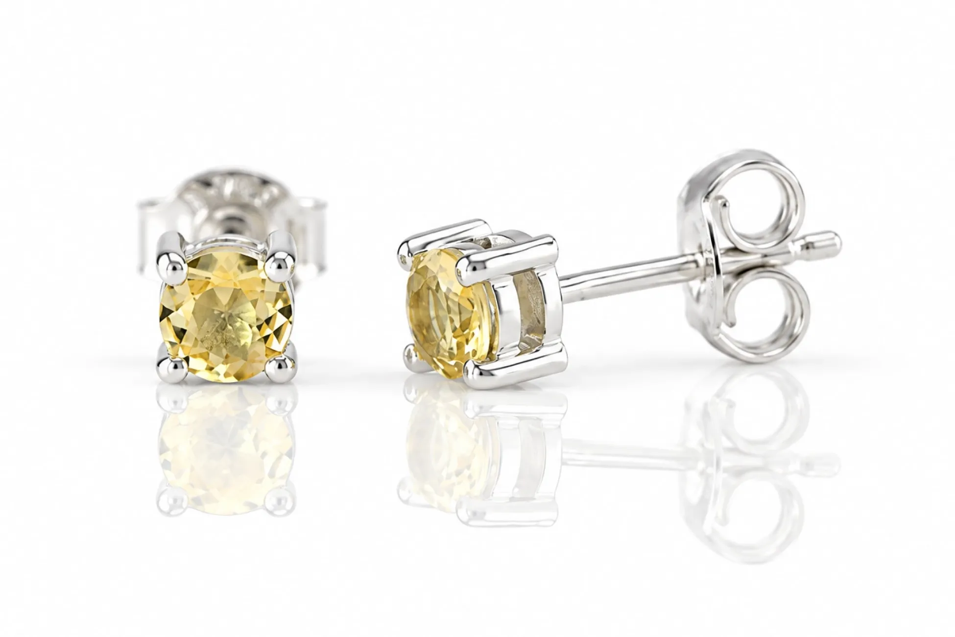 Silver Stud Earrings with Natural Chrysoberyl