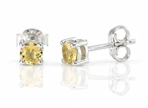 Silver Stud Earrings with Natural Chrysoberyl