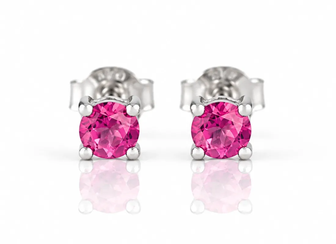 Silver Stud Earrings with Pink Topaz