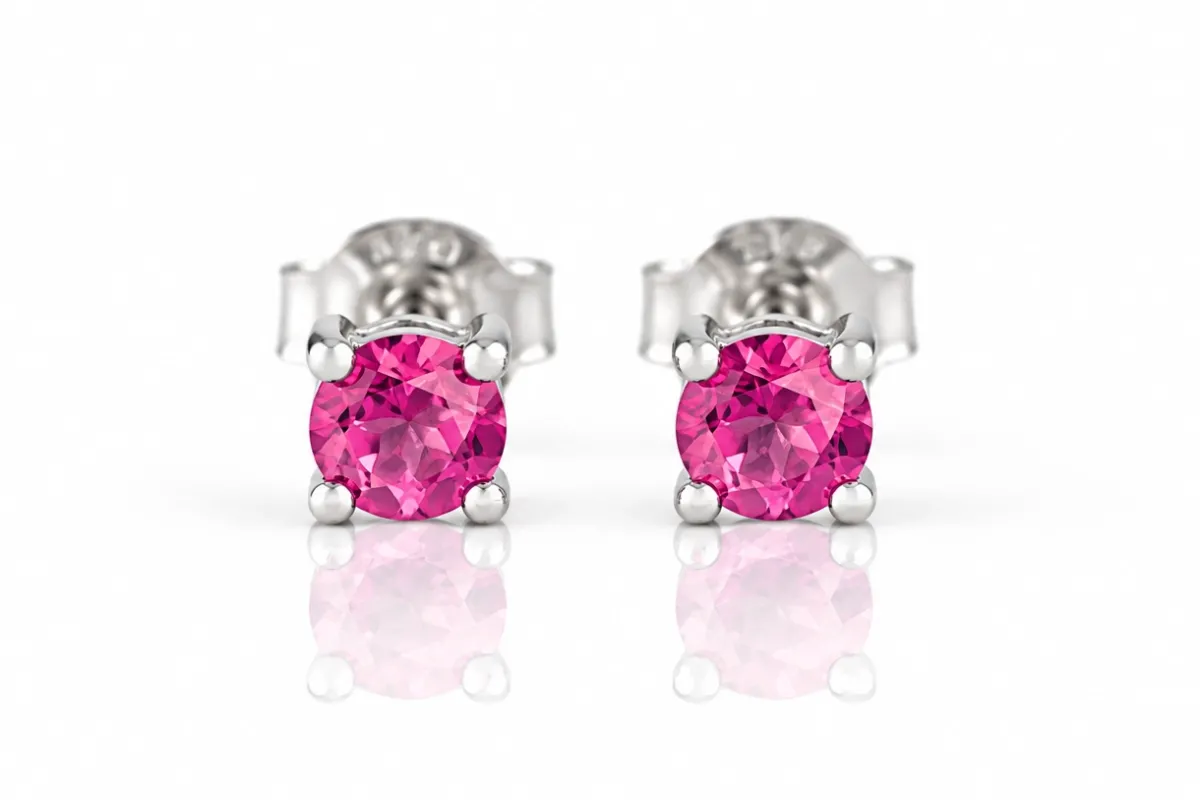 Silver Stud Earrings with Pink Topaz