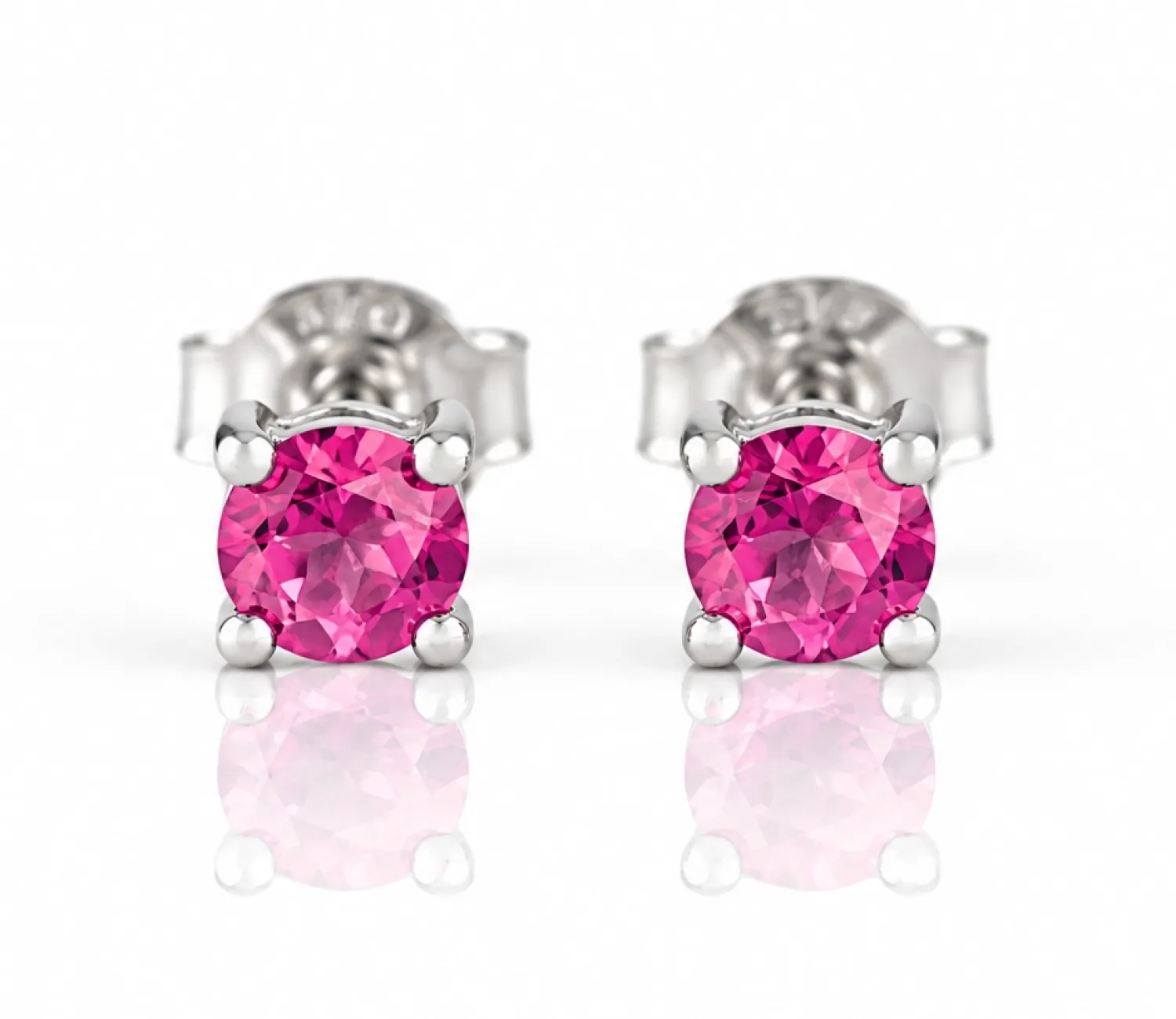 Silver Stud Earrings with Pink Topaz
