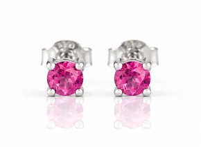 Silver Stud Earrings with Pink Topaz