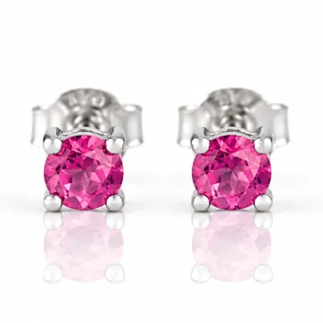 Silver Stud Earrings with Pink Topaz