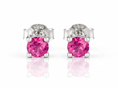 Silver Stud Earrings with Pink Topaz