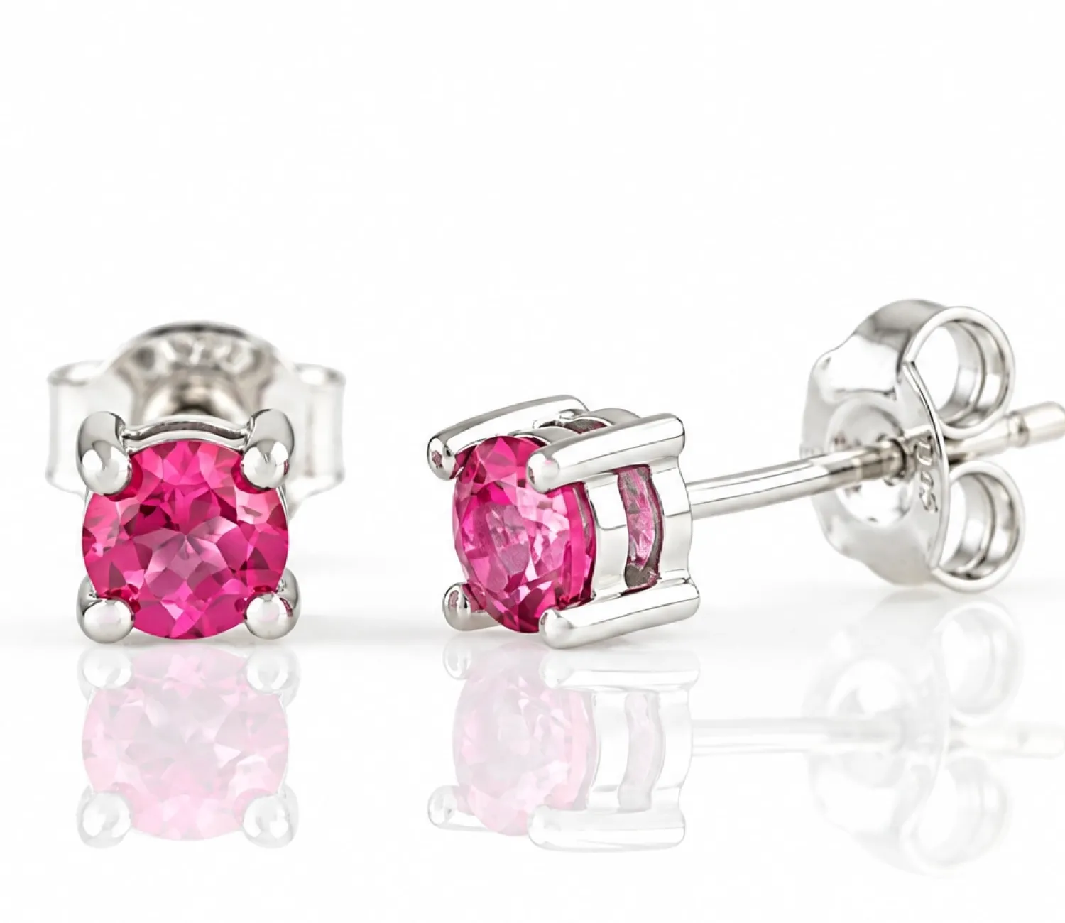 Silver Stud Earrings with Pink Topaz
