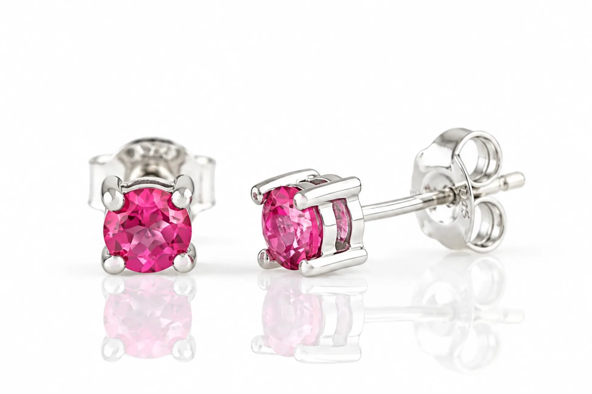 Silver Stud Earrings with Pink Topaz