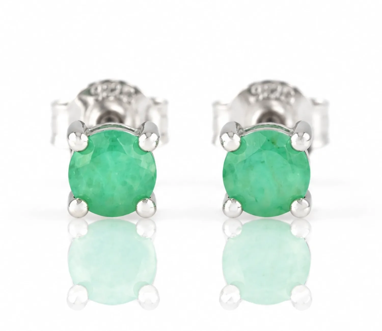 Silver Stud Earrings with Natural Emerald