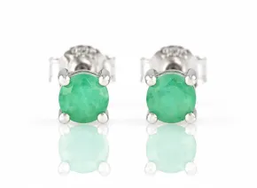 Silver Stud Earrings with Natural Emerald