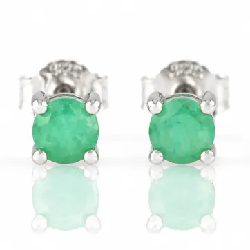 Silver Stud Earrings with Natural Emerald