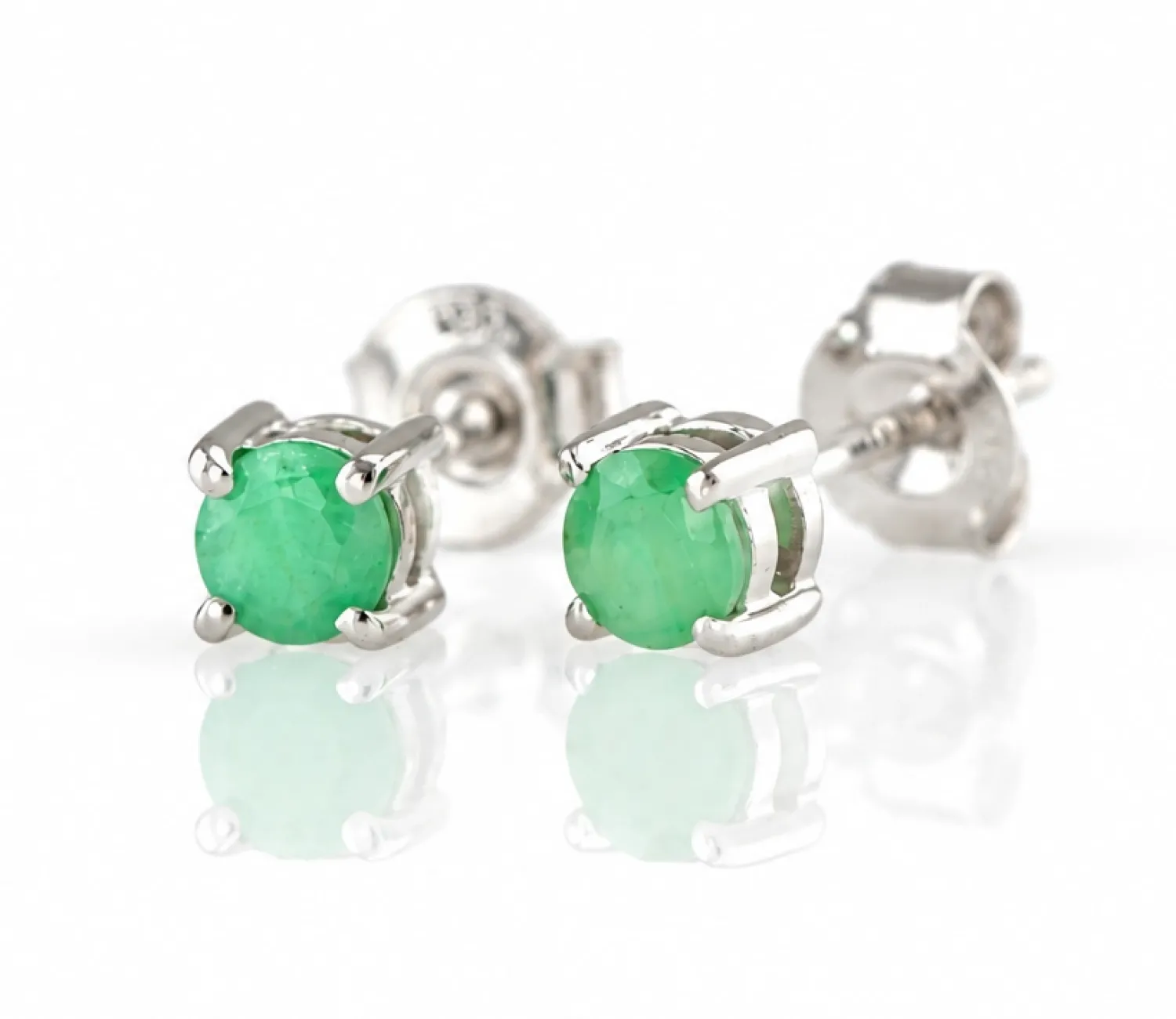 Silver Stud Earrings with Natural Emerald