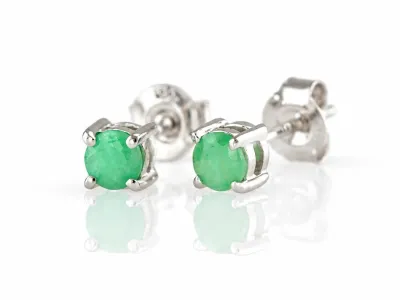 Silver Stud Earrings with Natural Emerald