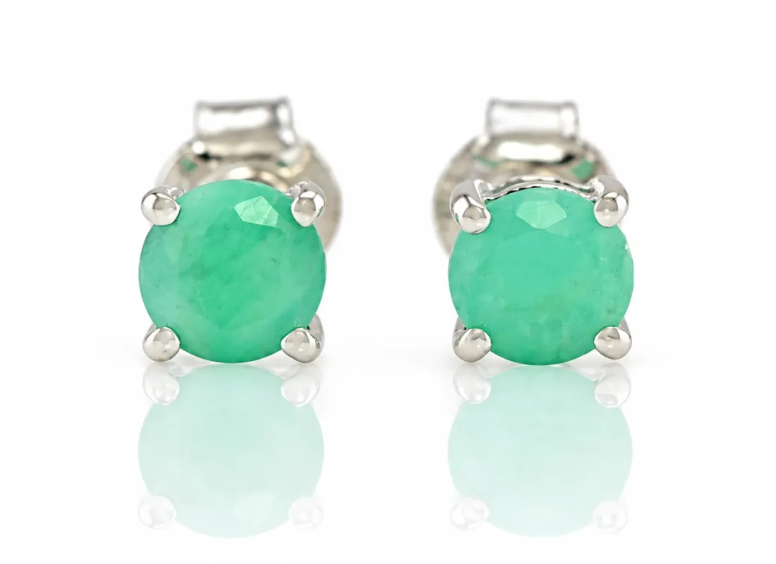 Silver Earrings with Natural Emerald