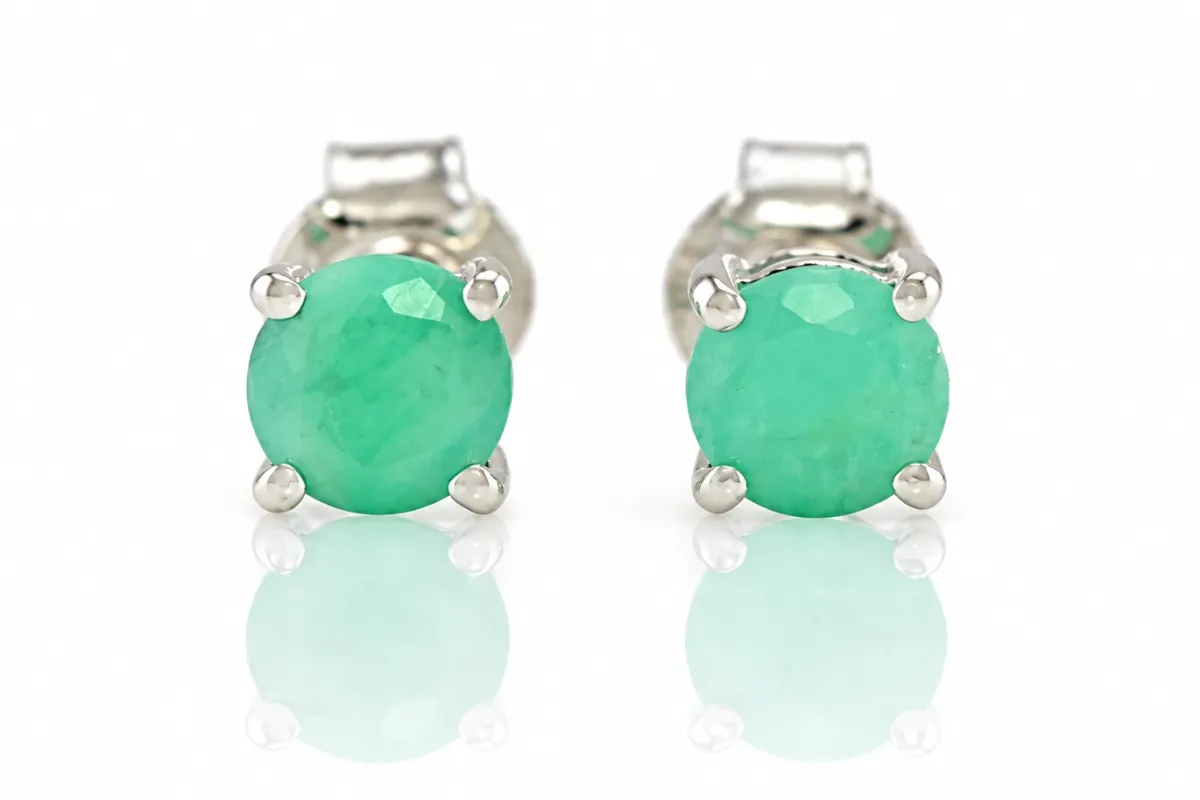 Silver Earrings with Natural Emerald