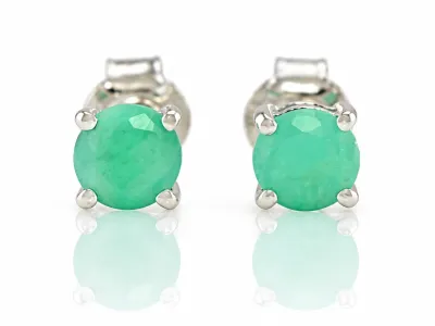 Silver Earrings with Natural Emerald