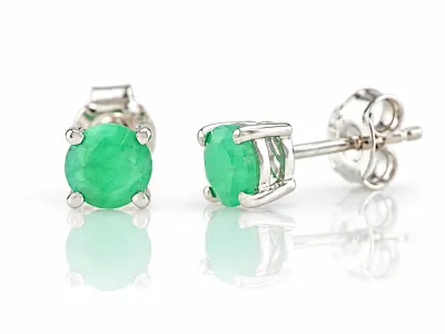 Silver Earrings with Natural Emerald