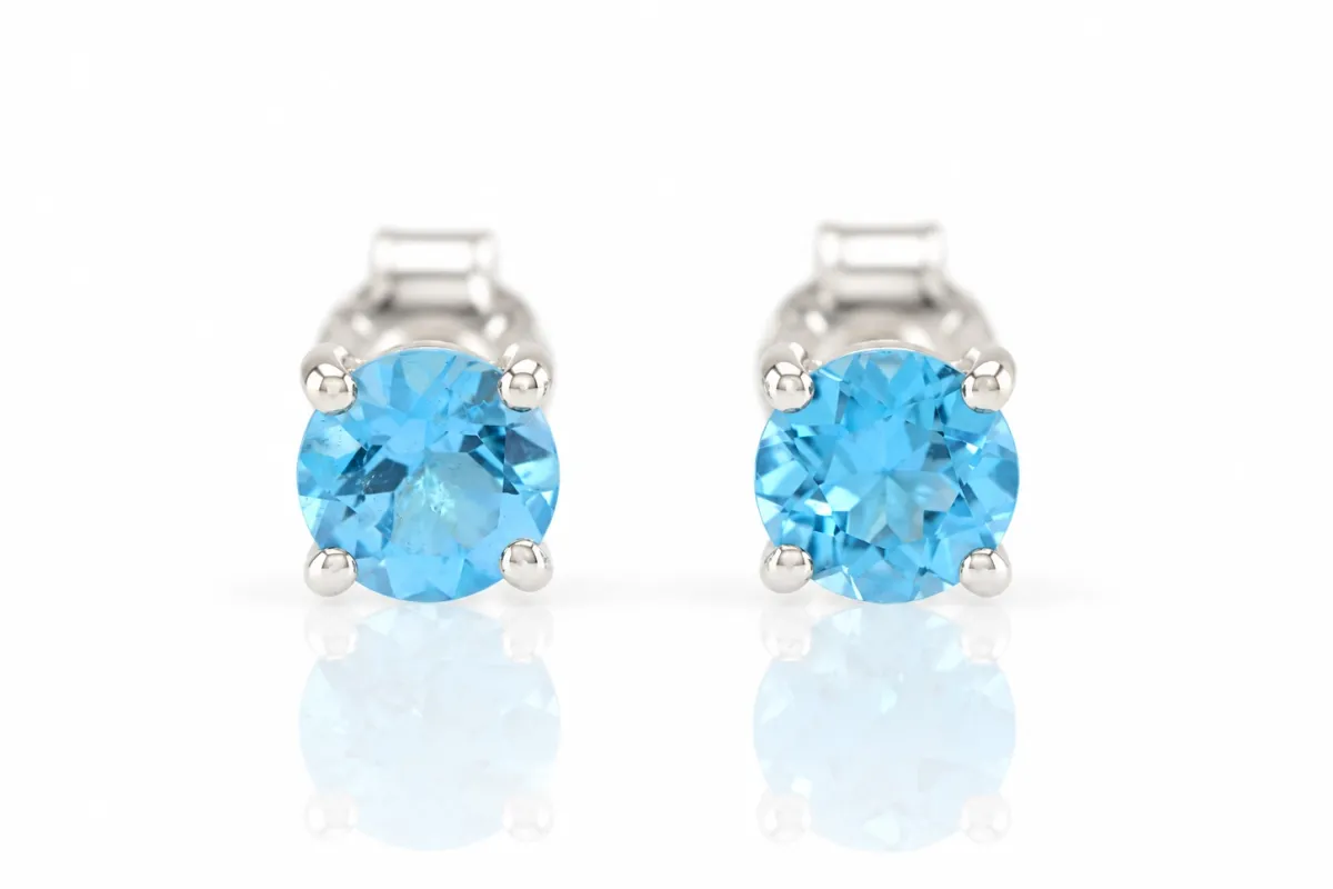 Silver Earrings with Natural Blue Topaz "Swiss Blue"