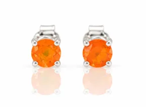 Sterling Silver Orange Opal Stud Earrings