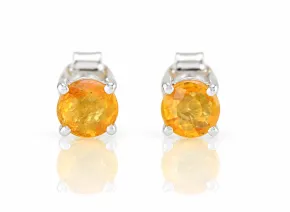 Silver earrings with natural Yellow Sapphire, 5 mm from Sri Lanka