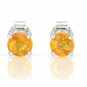 Silver earrings with natural Yellow Sapphire, 5 mm from Sri Lanka