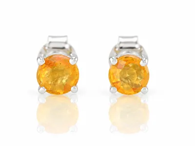 Silver earrings with natural Yellow Sapphire, 5 mm from Sri Lanka